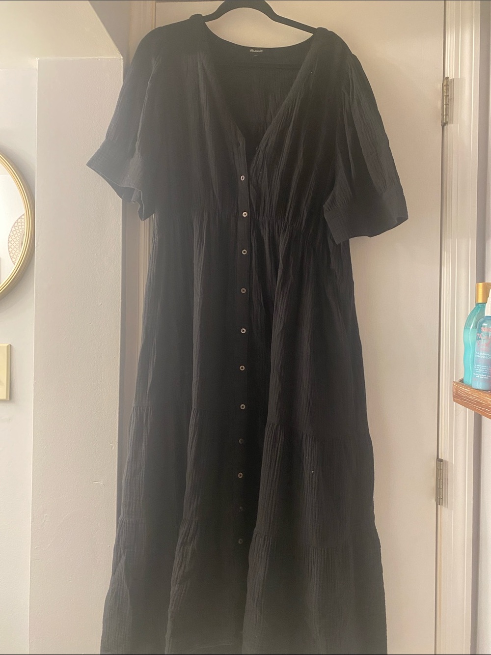 Madewell Black Button-Front Cotton Gauze Maxi Dress
